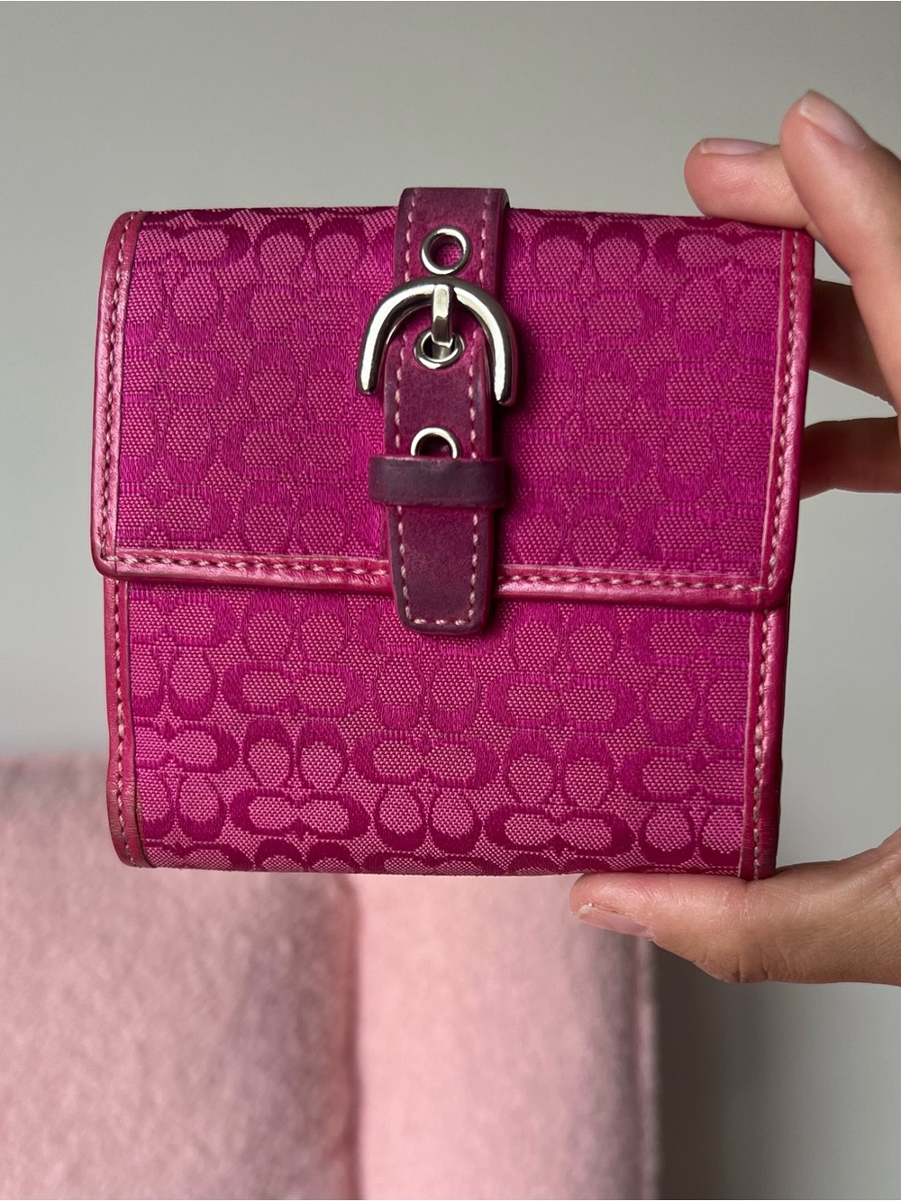 Coach Hot Pink Signature Mini Bifold Wallet
